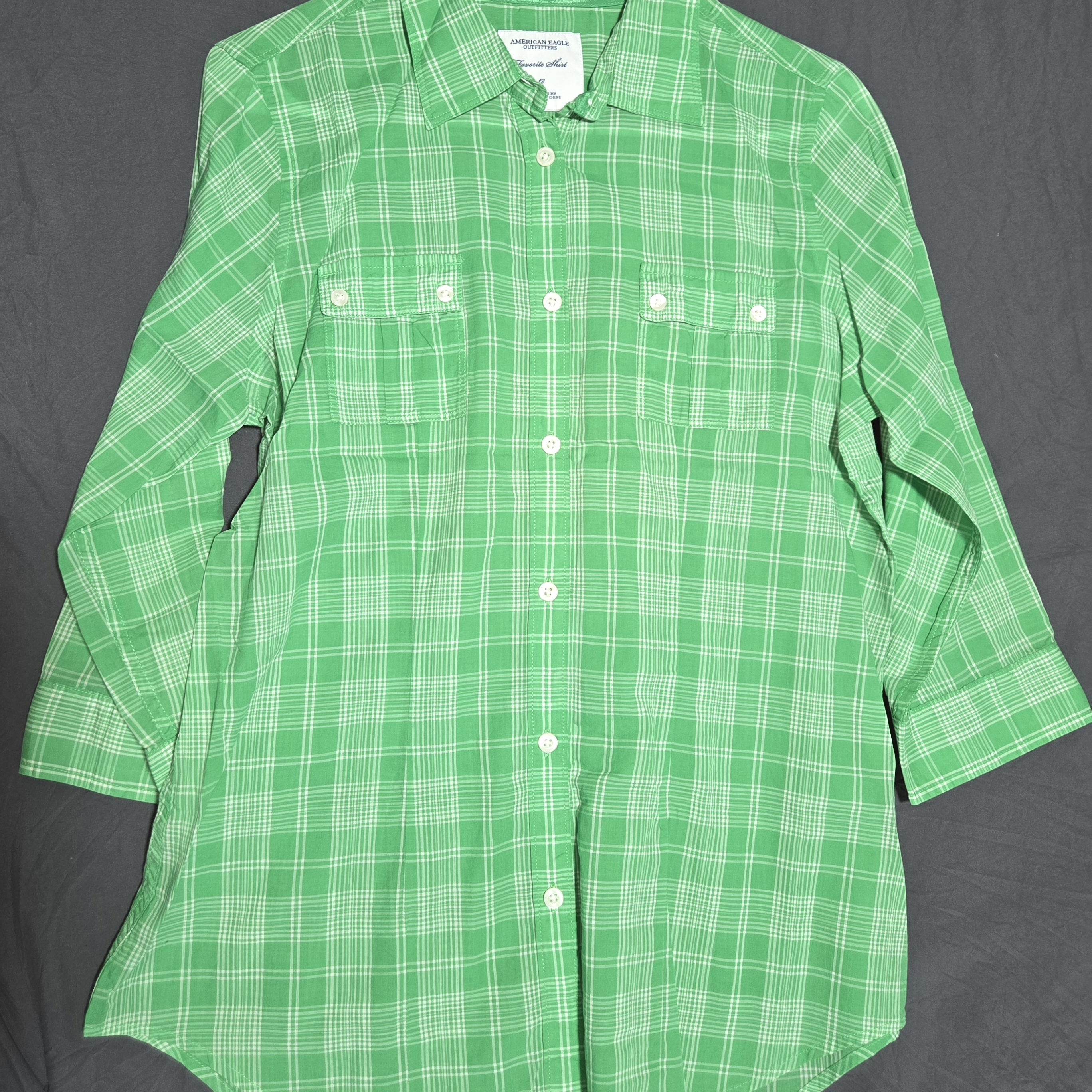 American Eagle Outfitters Bright Green Plaid Button-Down Shirt For Kids